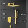 imageSR SUN RISE 10 Inch Brushed Gold Shower Faucet Set WallMount Adjustable 16Inch Slide Bar with Square Hand Shower System Included Valve and Trim Kit