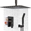 imageSR SUN RISE 12 Inch Ceiling Mount Matte Black Shower System Bathroom Luxury Rain Mixer Shower Faucet Set Ceiling Rainfall Shower Head System Faucet Trim Repair Kits Roughin Valve and Trim IncludedOil Rubbed Bronze
