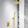 imageSR SUN RISE 12 Inch Ceiling Mount Matte Black Shower System Bathroom Luxury Rain Mixer Shower Faucet Set Ceiling Rainfall Shower Head System Faucet Trim Repair Kits Roughin Valve and Trim IncludedBrushed Gold