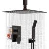 imageSR SUN RISE 12 Inch Ceiling Mount Matte Black Shower System Bathroom Luxury Rain Mixer Shower Faucet Set Ceiling Rainfall Shower Head System Faucet Trim Repair Kits Roughin Valve and Trim IncludedOil Rubbed Bronze