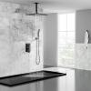 imageSR SUN RISE 12 Inch Ceiling Mount Matte Black Shower System Bathroom Luxury Rain Mixer Shower Faucet Set Ceiling Rainfall Shower Head System Faucet Trim Repair Kits Roughin Valve and Trim IncludedMatte Black