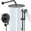 imageSR SUN RISE 12 Inch Oil Rubbed Bronze Shower System WallMount Adjustable 16Inch Slide Bar with 6Function Hand Shower Faucet Included Valve and Trim KitMatte Black