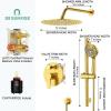 imageSR SUN RISE 12 Inch Oil Rubbed Bronze Shower System WallMount Adjustable 16Inch Slide Bar with 6Function Hand Shower Faucet Included Valve and Trim KitBrushed Gold