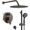 imageSR SUN RISE 12 Inch Oil Rubbed Bronze Shower System WallMount Adjustable 16Inch Slide Bar with 6Function Hand Shower Faucet Included Valve and Trim KitOil Rubbed Bronze