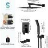 imageSR SUN RISE 12 Inches All Metal Square Shower System with Tub Spout Tub Shower Faucet Set High Pressure Rain Shower Head and Handheld Sprayer Combo Shower Fixtues Valve Included Polished ChromeMatte Black