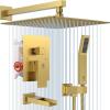 imageSR SUN RISE 12 Inches All Metal Square Shower System with Tub Spout Tub Shower Faucet Set High Pressure Rain Shower Head and Handheld Sprayer Combo Shower Fixtues Valve Included Polished ChromeBrushed Gold