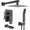 imageSR SUN RISE 12 Inches All Metal Square Shower System with Tub Spout Tub Shower Faucet Set High Pressure Rain Shower Head and Handheld Sprayer Combo Shower Fixtues Valve Included Polished ChromeMatte Black