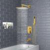 imageSR SUN RISE 12 Inches All Metal Square Shower System with Tub Spout Tub Shower Faucet Set High Pressure Rain Shower Head and Handheld Sprayer Combo Shower Fixtues Valve Included Polished ChromeBrushed Gold