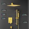 imageSR SUN RISE 8 Inch Brushed Gold Shower Faucet Set WallMount Adjustable 16Inch Slide Bar with Square Hand Shower System Included Valve and Trim Kit