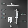 imageSR SUN RISE 8 Inch Square Shower Faucet Adjustable 16Inch Slide Bar Hand Held Shower with Hose Square Rain Shower Head and Handheld Spray Included Valve and Shower Trim Kit Polished Chrome