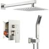 imageSR SUN RISE Shower Faucet Set Bathroom Square Rain Shower Head with Handheld Spray Wall Mounted Rainfall Shower Fixtures Brushed Nickel Shower Faucet Trim Repair Kits Contain Shower Valve10 InchesBrushed Nickel