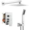 imageSR SUN RISE Shower Faucet Set Bathroom Square Rain Shower Head with Handheld Spray Wall Mounted Rainfall Shower Fixtures Brushed Nickel Shower Faucet Trim Repair Kits Contain Shower Valve10 InchesPolished Chrome