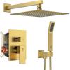 imageSR SUN RISE Shower Faucet Set Bathroom Square Rain Shower Head with Handheld Spray Wall Mounted Rainfall Shower Fixtures Brushed Nickel Shower Faucet Trim Repair Kits Contain Shower Valve10 InchesBrushed Gold