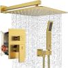 imageSR SUN RISE Shower Faucet Set Bathroom Square Rain Shower Head with Handheld Spray Wall Mounted Rainfall Shower Fixtures Brushed Nickel Shower Faucet Trim Repair Kits Contain Shower Valve10 InchesBrushed Gold