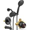 imageSR SUN RISE Shower System with Handheld Shower and Rain Shower Combo Set High Pressure 5spray Dual 2 in 1 Shower Faucet Patented 3way Diverter Brushed Nickel Valve IncludeMatte Black