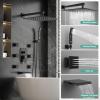 imageWaist Massage Spray Shower System with 6 Body Jets 12 Rain Shower System with Jets and Handheld Shower Faucet Set with Roughin Valve Wall Mounted Shower Fixture Set for Bathroom Brushed NickelMatte Black