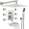 imageWaist Massage Spray Shower System with 6 Body Jets 12 Rain Shower System with Jets and Handheld Shower Faucet Set with Roughin Valve Wall Mounted Shower Fixture Set for Bathroom Brushed NickelBrushed Nickel