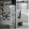imageWaist Massage Spray Shower System with 6 Body Jets 12 Rain Shower System with Jets and Handheld Shower Faucet Set with Roughin Valve Wall Mounted Shower Fixture Set for Bathroom Brushed NickelMatte Black