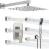 imageWaist Massage Spray Shower System with 6 Body Jets 12 Rain Shower System with Jets and Handheld Shower Faucet Set with Roughin Valve Wall Mounted Shower Fixture Set for Bathroom Brushed NickelBrushed Nickel