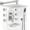 imageWaist Massage Spray Shower System with 6 Body Jets 12 Rain Shower System with Jets and Handheld Shower Faucet Set with Roughin Valve Wall Mounted Shower Fixture Set for Bathroom Brushed NickelBrushed Nickel