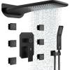 imageWaist Massage Spray Shower System with 6 Body Jets 12 Rain Shower System with Jets and Handheld Shower Faucet Set with Roughin Valve Wall Mounted Shower Fixture Set for Bathroom Brushed NickelMatte Black