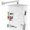 imageSR SUN RISE 12 Inches All Metal Square Shower System with Tub Spout Tub Shower Faucet Set High Pressure Rain Shower Head and Handheld Sprayer Combo Shower Fixtues Valve Included Polished ChromePolished Chrome