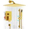 imageSR SUN RISE 8 Inch Brushed Gold Shower Faucet Set WallMount Adjustable 16Inch Slide Bar with Square Hand Shower System Included Valve and Trim Kit