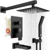 imageSR SUN RISE 8 Inches Wall Mounted Bathtub Shower Faucet Set All Metal Shower System with Tub Spout Rain Shower Head and Handheld Sprayer Combo Shower Set Modern Valve and Trim Kit Polished ChromeMatte Black