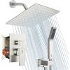 imageSR SUN RISE Shower Faucet Set Bathroom Square Rain Shower Head with Handheld Spray Wall Mounted Rainfall Shower Fixtures Brushed Nickel Shower Faucet Trim Repair Kits Contain Shower Valve10 InchesBrushed Nickel