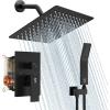 imageSR SUN RISE Shower Faucet Set Bathroom Square Rain Shower Head with Handheld Spray Wall Mounted Rainfall Shower Fixtures Brushed Nickel Shower Faucet Trim Repair Kits Contain Shower Valve10 InchesMatte Black