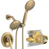 imageSR SUN RISE Shower System with Handheld Shower and Rain Shower Combo Set High Pressure 5spray Dual 2 in 1 Shower Faucet Patented 3way Diverter Brushed Nickel Valve IncludeBrushed Gold
