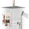 imageSR SUN RISE Shower System with Push Button Diverter Wall Mounted Luxury 12 Inch Rain Shower Head with Handheld Spray High Pressure Shower Faucet Combo Set with Roughin Valve Brushed NickelBrushed Nickel