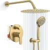imageShower Faucet  3 Function High Pressure Shower Head System 6 Setting Headheld Shower Head Fixtures Valve Included  Brushed Gold