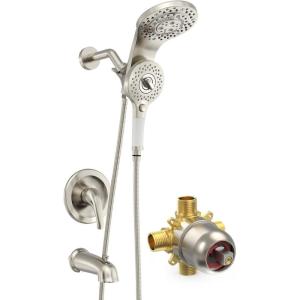 image2IN1 Tub Shower Faucet  Magnetic Bathtub Shower Faucet Set with 8 Function Rain Shower Head and Handheld  Single Handle Tub and Shower System  Brushed Nicke Valve Included