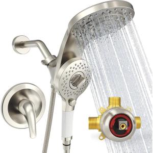 image2in1 Shower Faucet  Magnetic Shower System  81 Function Rain Shower Head with Handheld  Brushed NickelValve Included