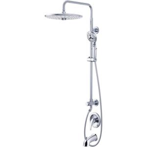 imageSR SUN RISE 10 Inch Shower System with Tub Spout 3 Function Rain Shower Head and Hand Shower Shower Tub Faucets Sets Complete Slide Bar Shower Fixtures Valve Include Polished Chrome