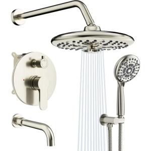 imageSR SUN RISE 10 Inches Wall Mounted Shower System with Tub Spout Shower Tub Faucets Sets Complete Newer Model High Pressure 8Spray Rain Shower Head and 6Setting Handheld Combo Brushed NickelBrushed Nickel
