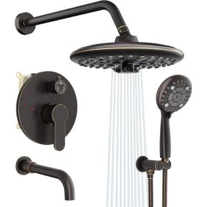 imageSR SUN RISE 10 Inches Wall Mounted Shower System with Tub Spout Shower Tub Faucets Sets Complete Newer Model High Pressure 8Spray Rain Shower Head and 6Setting Handheld Combo Brushed NickelOil Rubbed Bronze