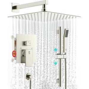 imageSR SUN RISE 12 Inch Slide Bar Shower Faucet Luxury High Pressure Shower Heads and Handheld Spray Combo Set Wall Mounted Shower System Included Valve and Trim Kit Matte BlackBrushed Nickel
