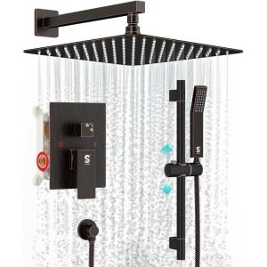 imageSR SUN RISE 12 Inch Slide Bar Shower Faucet Luxury High Pressure Shower Heads and Handheld Spray Combo Set Wall Mounted Shower System Included Valve and Trim Kit Matte BlackOil Rubbed Bronze