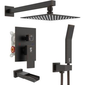 imageSR SUN RISE 12 Inches All Metal Square Shower System with Tub Spout Tub Shower Faucet Set High Pressure Rain Shower Head and Handheld Sprayer Combo Shower Fixtues Valve Included Polished ChromeOil Rubbed Bronze