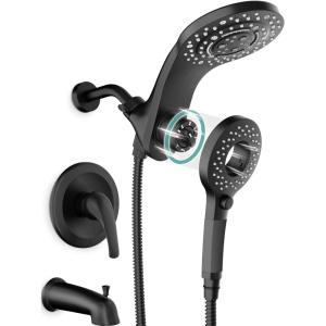 imageSR SUN RISE Bathtub Faucet Set Magnetic 8Spray 2in1 Dual Shower Head with Handheld Combo Shower Tub Faucets Sets Complete  A Bathroom Upgrade Shower Fixtures Matte Balck Valve Included