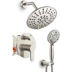 imageSR SUN RISE Shower Faucet  10 Inch Multifunctional High Pressure Shower Head System with Handheld Shower Head Fixtures  Valve Included  Matte BlackBrushed Nickel