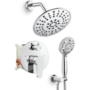 imageSR SUN RISE Shower Faucet  10 Inch Multifunctional High Pressure Shower Head System with Handheld Shower Head Fixtures  Valve Included  Matte BlackPolished Chrome