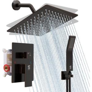 imageSR SUN RISE Shower Faucet Set Bathroom Square Rain Shower Head with Handheld Spray Wall Mounted Rainfall Shower Fixtures Brushed Nickel Shower Faucet Trim Repair Kits Contain Shower Valve10 InchesOil Rubbed Bronze