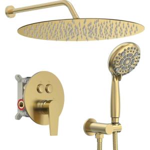 imageSR SUN RISE Shower System 12 inch Multifunction Shower Faucet Set 6 Setting High Pressure Handheld Rain Shower Head Kits Valve Included  Push Button DiverterStainless SteelOil Rubbed BronzeBrushed Gold