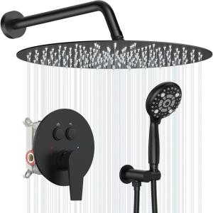 imageSR SUN RISE Shower System 12 inch Multifunction Shower Faucet Set 6 Setting High Pressure Handheld Rain Shower Head Kits Valve Included  Push Button DiverterStainless SteelOil Rubbed BronzeMatte Black