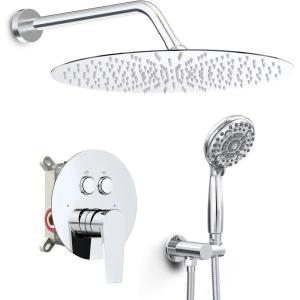 imageSR SUN RISE Shower System 12 inch Multifunction Shower Faucet Set 6 Setting High Pressure Handheld Rain Shower Head Kits Valve Included  Push Button DiverterStainless SteelOil Rubbed BronzePolished Chrome