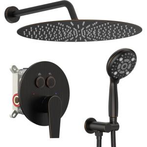 imageSR SUN RISE Shower System 12 inch Multifunction Shower Faucet Set 6 Setting High Pressure Handheld Rain Shower Head Kits Valve Included  Push Button DiverterStainless SteelOil Rubbed BronzeOil Rubbed Bronze