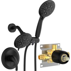 imageSR SUN RISE Shower System with Handheld Shower and Rain Shower Combo Set High Pressure 5spray Dual 2 in 1 Shower Faucet Patented 3way Diverter Brushed Nickel Valve IncludeMatte Black